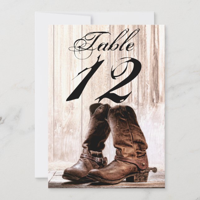 5x7 Table Number Card Boots Country Rustic Western (Front)