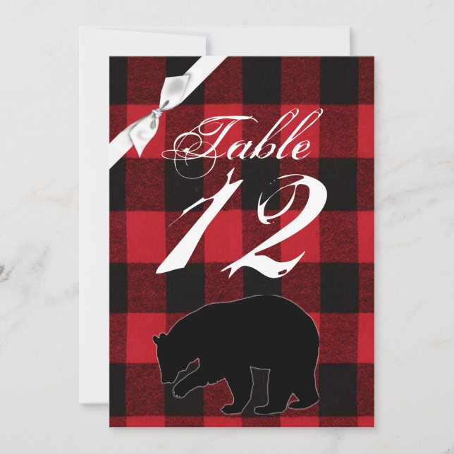 5x7 Table Number Card Red Plaid Black Bear (Front)