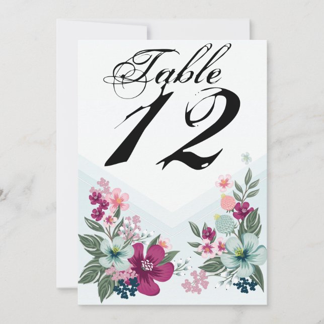 5x7 Table Number Card Tropical Flower on Blue Ombr (Front)
