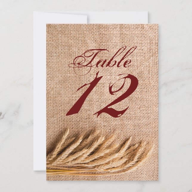 5x7 Table Number Card Wheat on Burlap Sack Country (Front)
