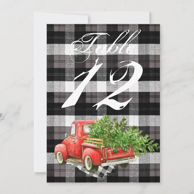 5x7 Table Number Card XMAS Truck Baffalo Plaid Bla (Front)