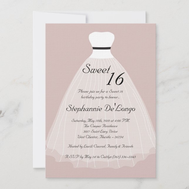 5x7 Tan Sheer Dress Sweet 16 Birthday Invitation (Front)