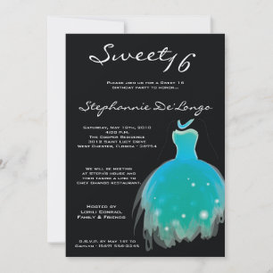 5x7 Teal Aqua Dress Sweet 16 Birthday Invitation