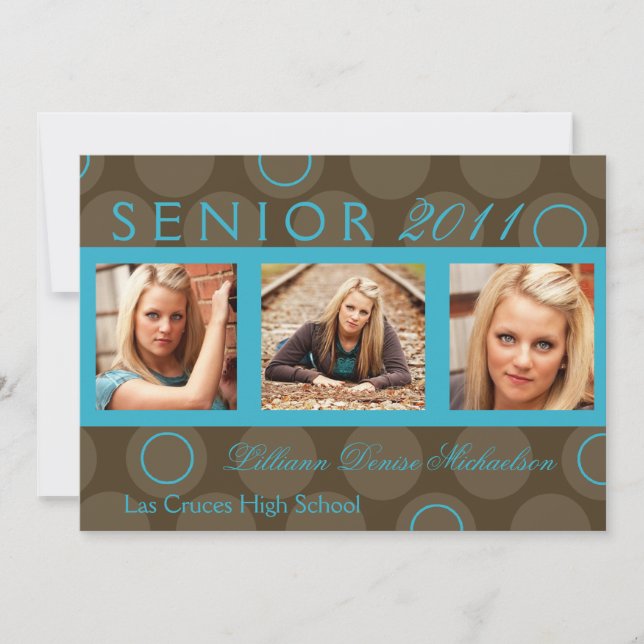 5x7 Teal Circle Polka Photo Senior Announcement (Front)
