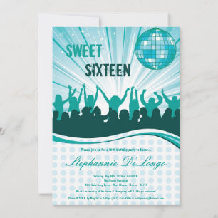 5x7 Teal Dance Party 16th Birthday Invitation