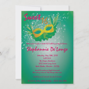 5x7 Teal Masquerade Sweet 16 Birthday Invitation