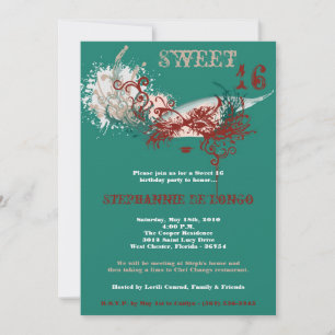 5x7 Teal Masquerade Sweet 16 Birthday Invitation