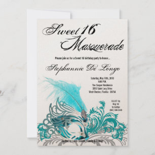 5x7 Teal Masquerade Sweet 16 Birthday Invitation