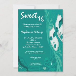 5x7 Teal Masquerade Sweet 16 Birthday Invitation