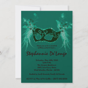 5x7 Teal Masquerade Sweet 16 Birthday Invitation