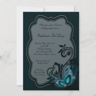 5x7 Teal Masquerade Sweet 16 Birthday Invitation