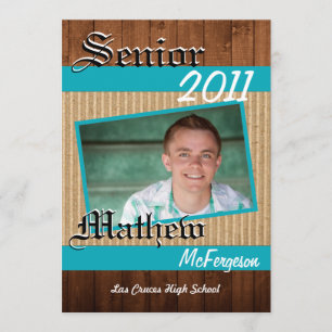 5x7 Teal Wood Planks Photo Senior Announcement
