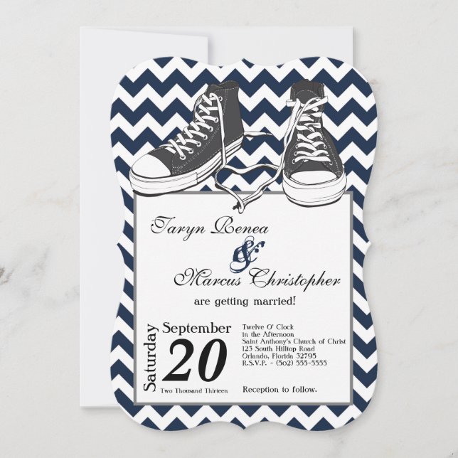 5x7 Teenage Sneakers Chevron Wedding Invitation (Front)
