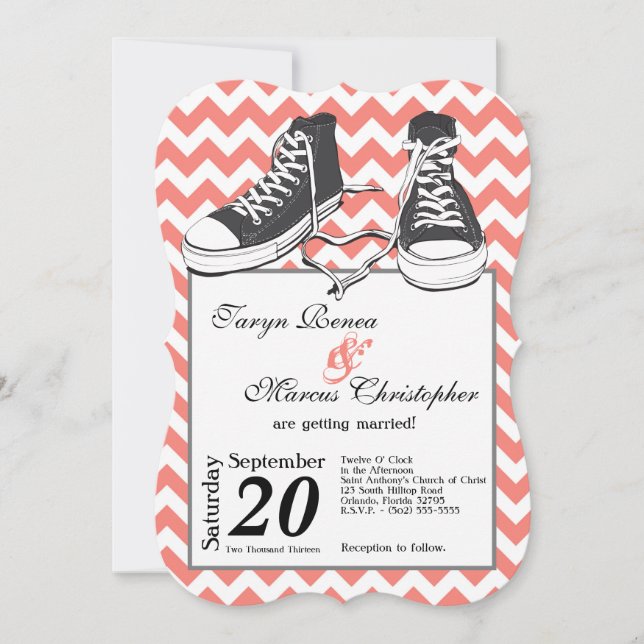 5x7 Teenage Sneakers Chevron Wedding Invitation (Front)