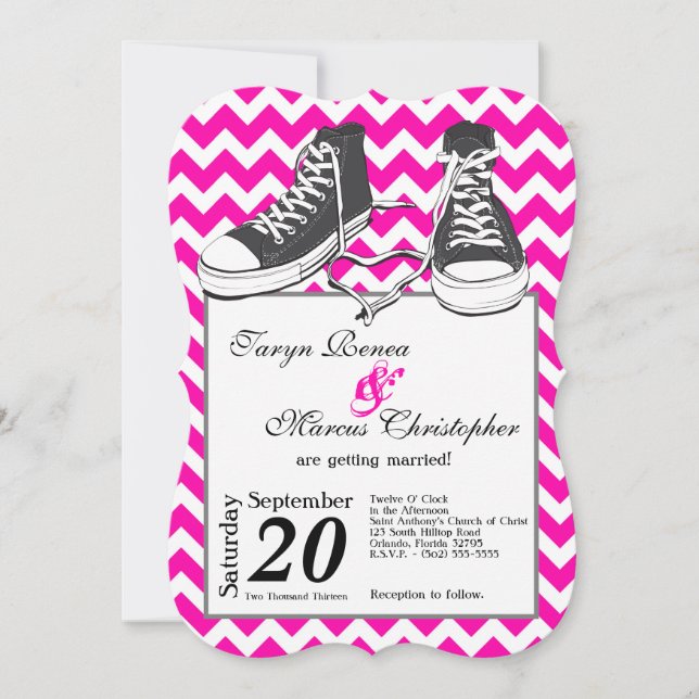 5x7 Teenage Sneakers Chevron Wedding Invitation (Front)