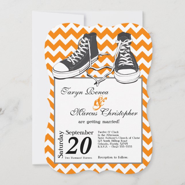 5x7 Teenage Sneakers Chevron Wedding Invitation (Front)