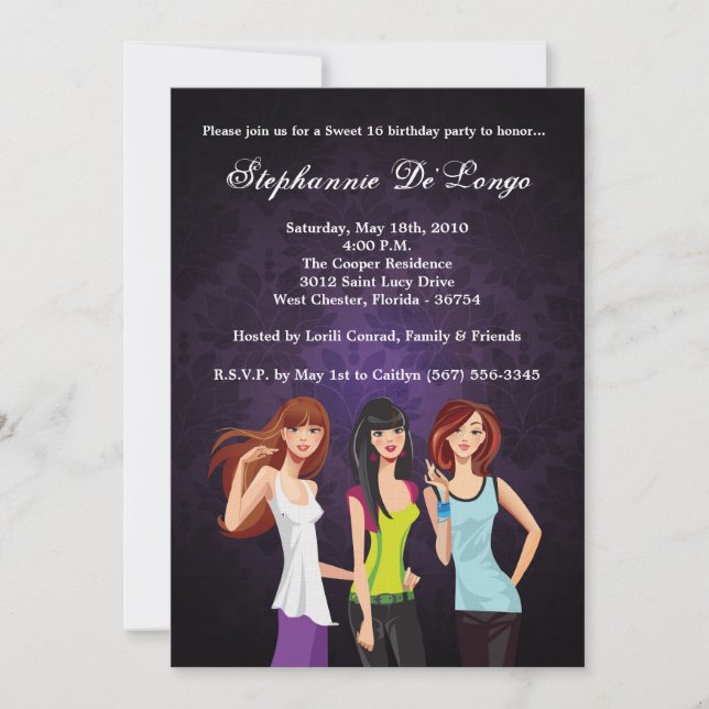 5x7 Teenagers Teen Sweet 16 Birthday Invitation (Front)