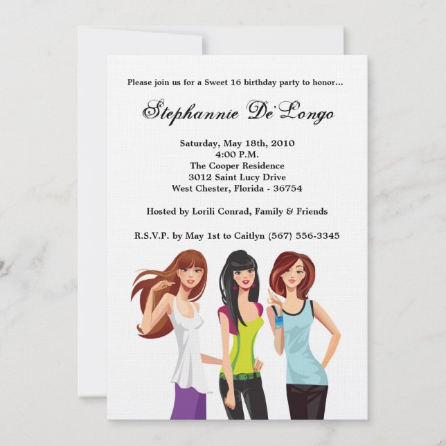 5x7 Teenagers Teen Sweet 16 Birthday Invitation (Front)