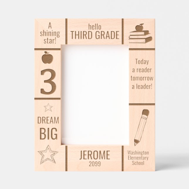 5x7 THIRD GRADE Elementary School Photo Custom Etched Frames (Front)