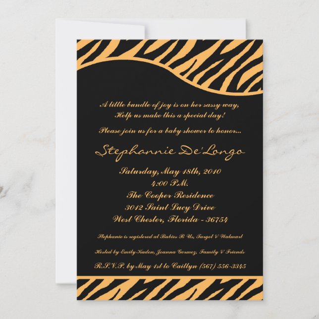 5x7 Tiger Animal Print Baby Shower Invitation (Front)