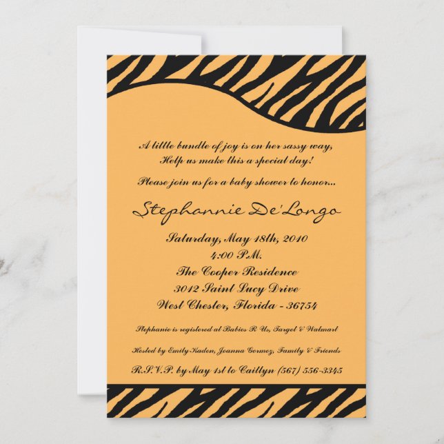 5x7 Tiger Animal Print Baby Shower Invitation (Front)