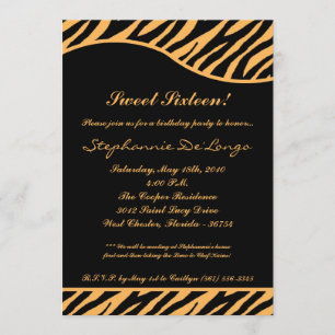 5x7 Tiger Print Sweet 16 Six Birthday Party Invite
