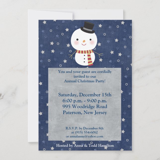 5x7 Top Hat Snowman Invitation (Front)