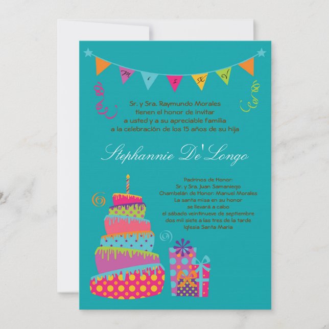 5x7 Topsey Cake Quinceanera Birthday Invitation (Front)