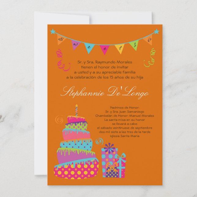 5x7 Topsey Cake Quinceanera Birthday Invitation (Front)