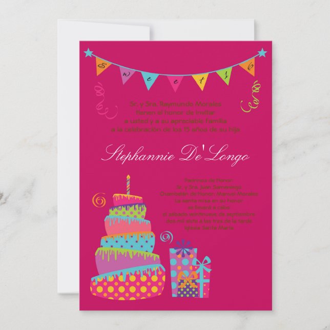 5x7 Topsey Cake Quinceanera Birthday Invitation (Front)
