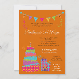 5x7 Topsey Turvy Cake Sweet 16 Birthday Invitation