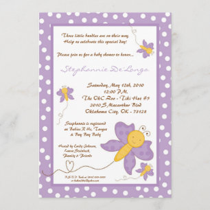 5x7 TRIPLET Purpl Butterfly Baby Shower Invitation