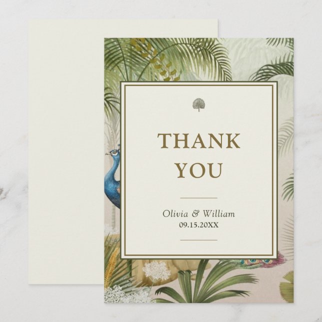 5x7 Tropical Peacock Palm Blank Wedding Thank You (Front/Back)