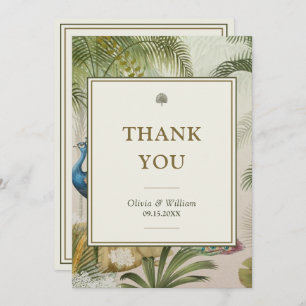 5x7 Tropical Peacock Palm Custom Message Wedding  Thank You Card