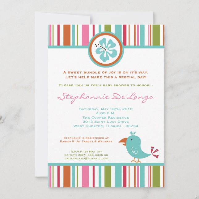 5x7 Tropical Toucan Bird Baby Shower Invitation (Front)