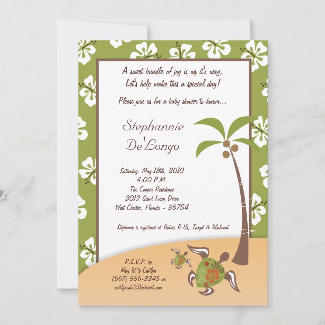5x7 Tropical Turtle Mama Baby Shower Invitation (Front)