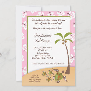 5x7 Tropical Turtle Mama TRIPLET Shower Invitation
