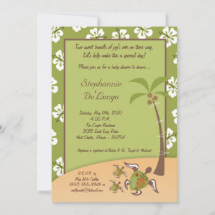 5x7 Tropical Turtle Mama TWINS Shower Invitation