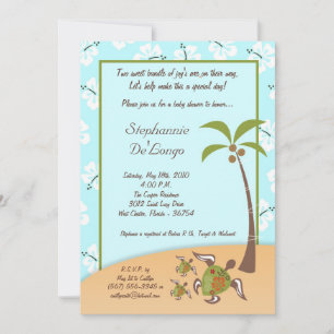 5x7 Tropical Turtle Mama TWINS Shower Invitation