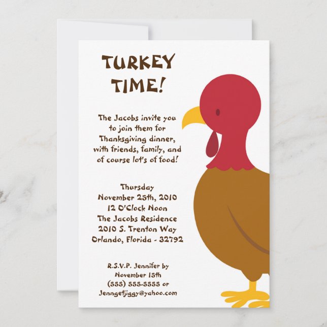 5x7 Turkey Food Thanksgiving Party Invitation (Front)