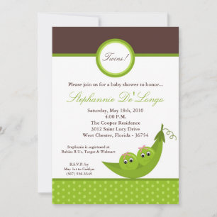 5x7 TWIN Girl Peas in Pod Baby Shower Invitation
