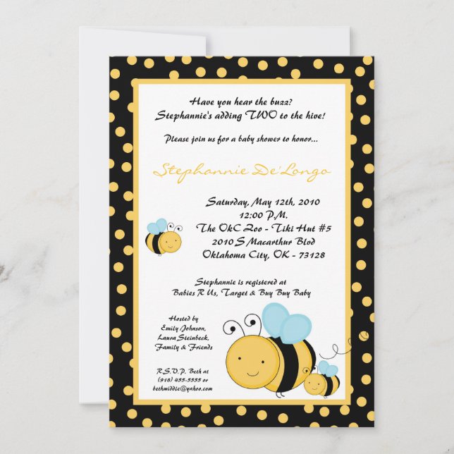 5x7 TWIN Honey Bumble Bee Baby Shower Invitation (Front)