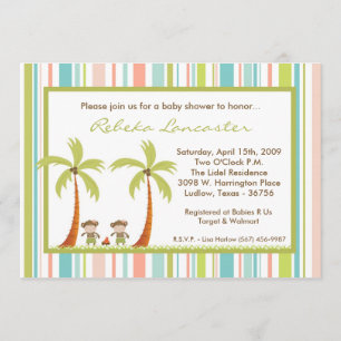 5x7 Twin Luau Hawaii Monkey Baby Shower Invitation