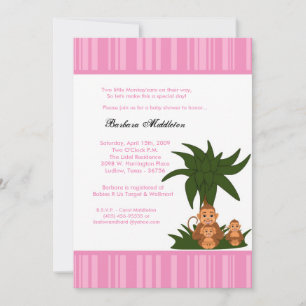 5x7 TWINS Monkeys and MaMa Baby Shower Invitation