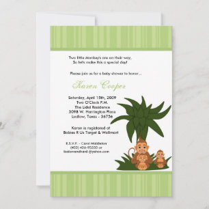 5x7 TWINS Monkeys and MaMa Baby Shower Invitation
