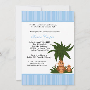 5x7 TWINS Monkeys and MaMa Baby Shower Invitation