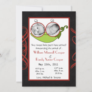 5x7  Twins Pea in a Pod  PHOTO Birth Announcement