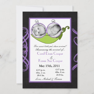 5x7 Twins Pea in a Pod PHOTO Birth Announcement