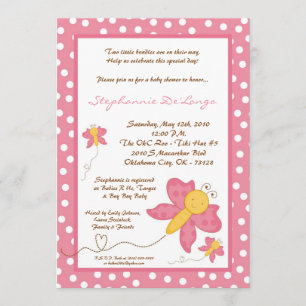 5x7 TWINS Pink Butterfly Baby Shower Invitation