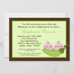 5x7 TWINS Sweet Pea in Pod Baby Shower Invitation